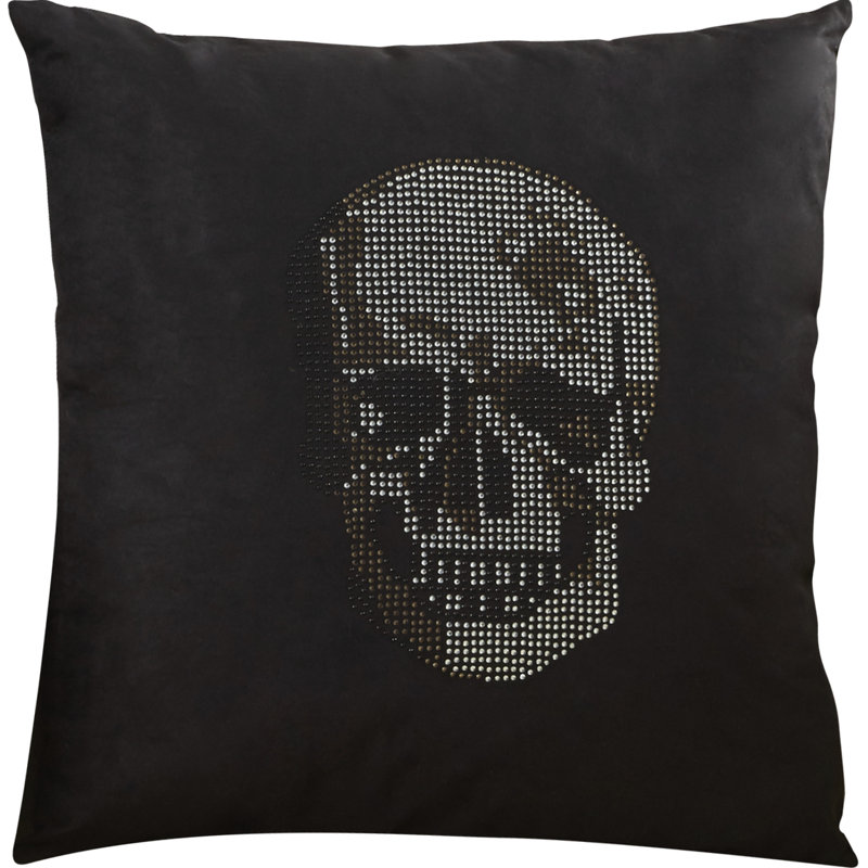 Luminescence Rhinestone Skull Square Pillow Cover & Insert, Black