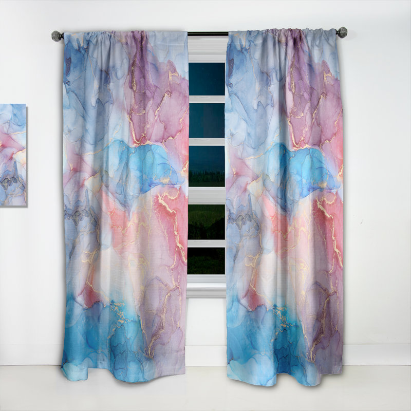 Bleu et mauve luxueux, art abstrait fluide VI - rideau moderne - velours obscurcissant - 1 panneau