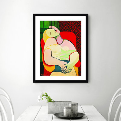 Art mural, impression sur toile encadrée, "Dream" par Pablo Picasso Wall Art Living Office Home Decorations (cadre noir avec passe-partout et verre, 24 po x 32 po)