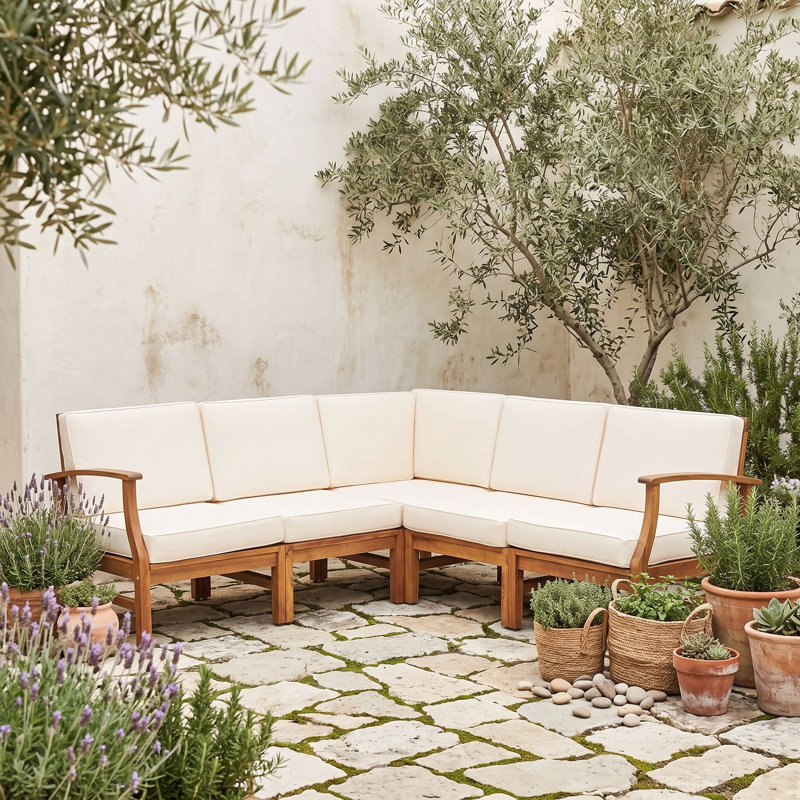 Ensemble de canapé modulaire d'extérieur modulaire avec structure en bois d'acacia, coussins résistants à l'eau et loquets intégrés