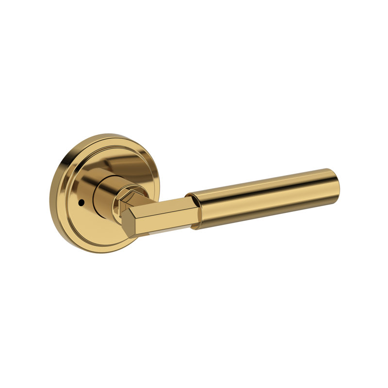 Riddling Privacy Lever with Stepped Round Rose in Lifetime (PVD) Polished Nickel, Polished Brass