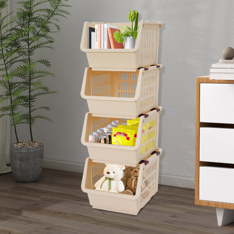 Bacs de rangement empilables rectangulaires 11 "4PCS, Beige