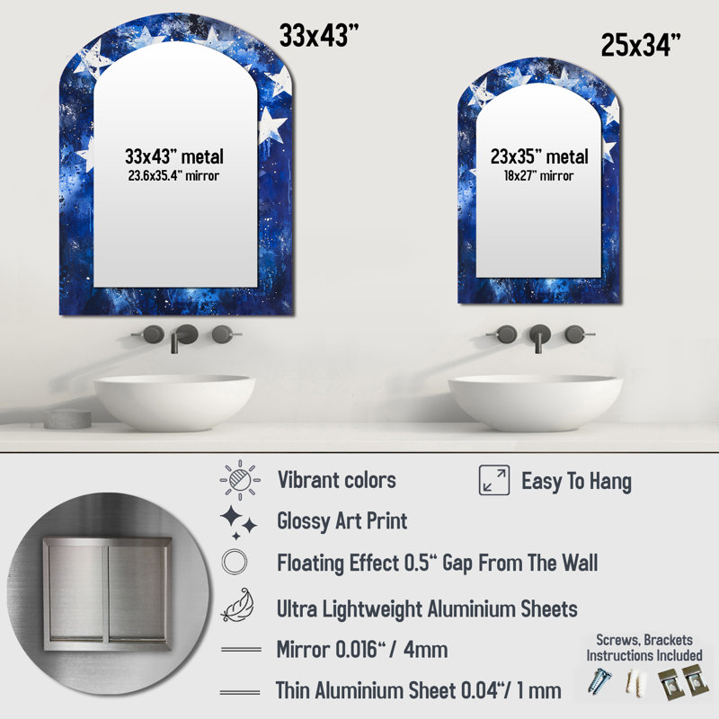 Stars Over The Usa Flag - Usa Patriotist Asymmetrical Unique Mirror, White Arch Large Wall Mirror, Printed Metal Art