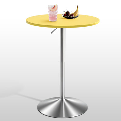 35.5" Round Bar Table, 360° Swivel Height Adjustable Bistro Pub Table, Modern Cocktail Table with Chrome Base