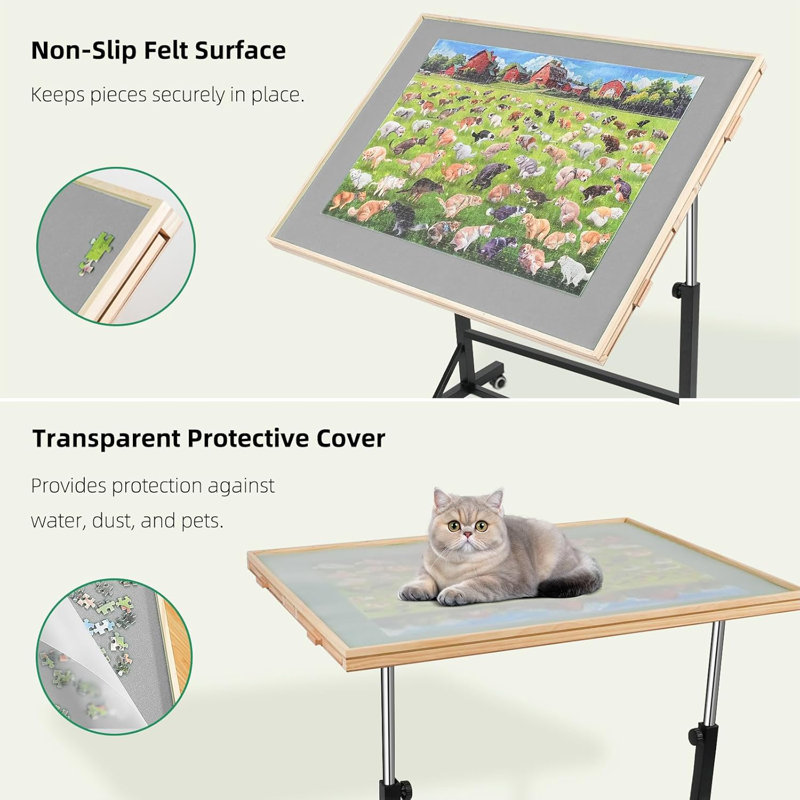 Table de puzzle 2000 pièces avec pieds et roulettes, table de puzzle en bois avec 4 tiroirs et couvercle, stabilité améliorée et conception légère optimisée, casse-tête pour adultes