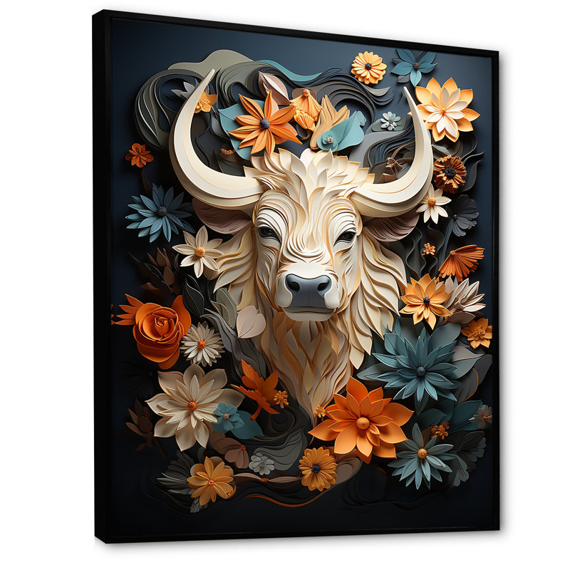 " Cubist Herd Yak Sketch ", Black Floater Framed, 32" H x 16" W x 1" D