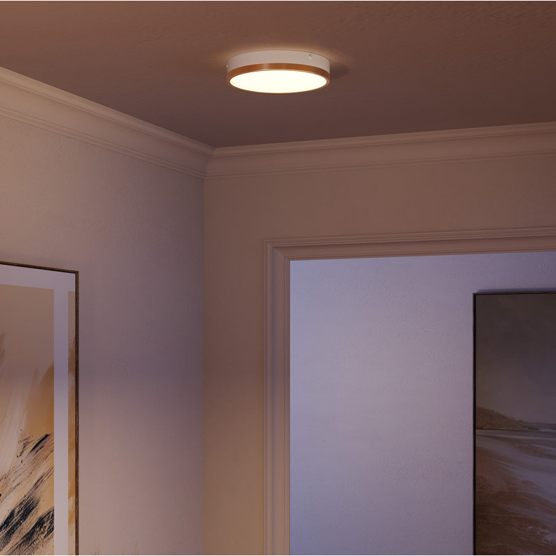 Orland Glass LED Flush Mount, Aged Gold/White, 2" H x 11.13" W x 11.13" D