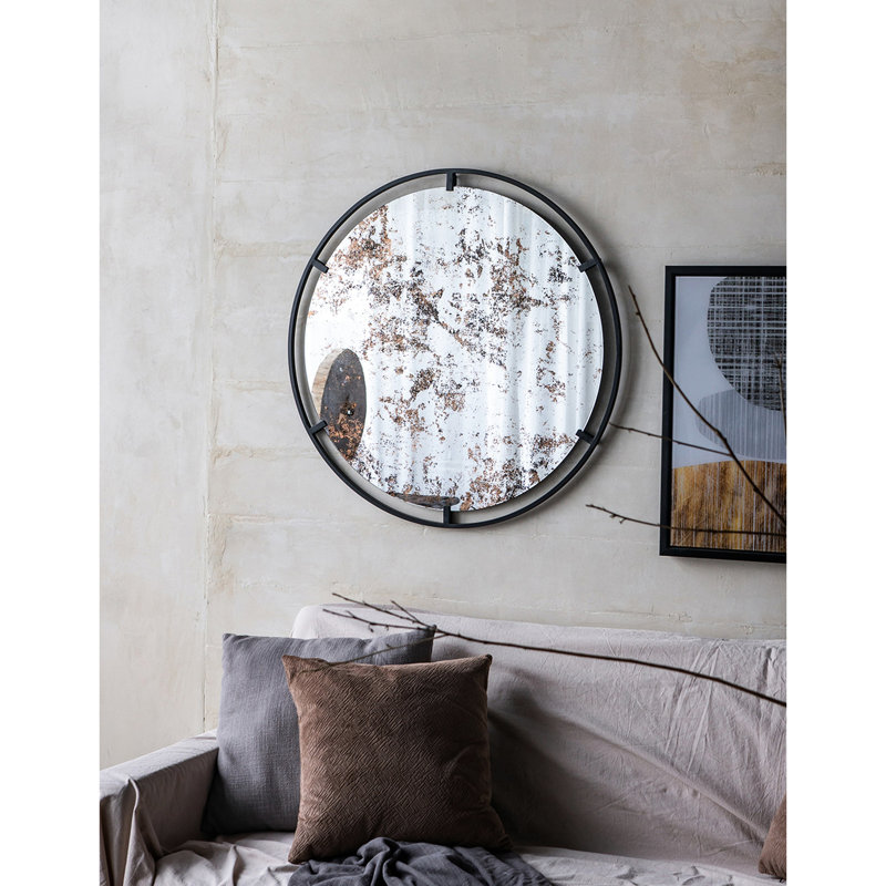 Metal Frame Industrial Wall Decorative Mirror - 31.5x0.7x31.5", Black, 15.8lbs
