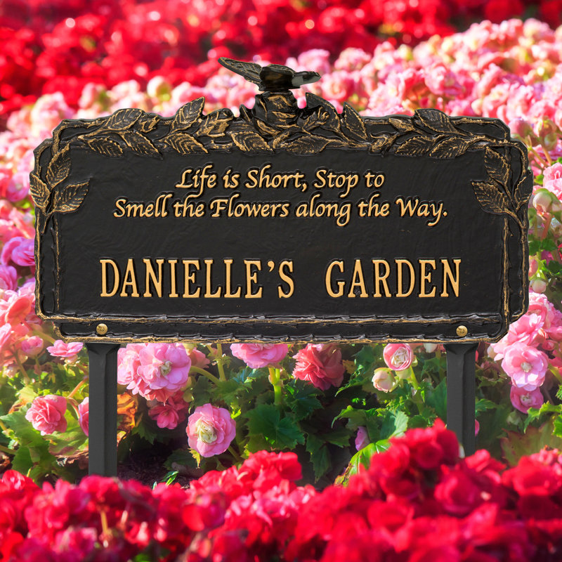 Butterfly Rose Quote Personalized Garden Sign, Black/Gold, Yes