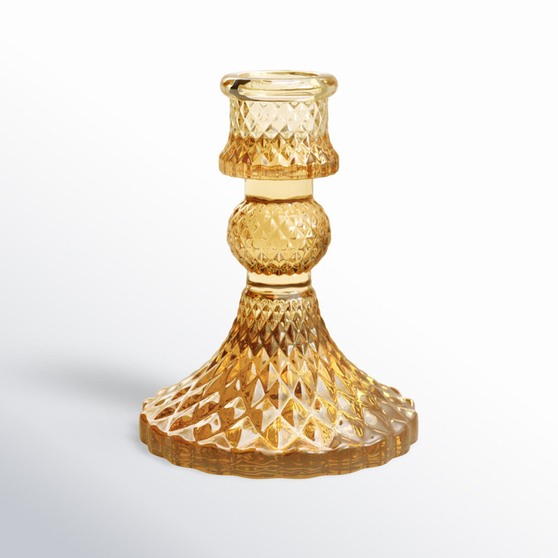 Samira Glass Tabletop Candlestick, Amber