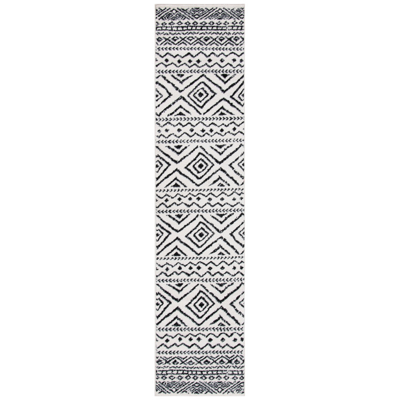 Tapis noir / ivoire Strom Southwestern, Tapis de couloir 2 pi x 17 pi
