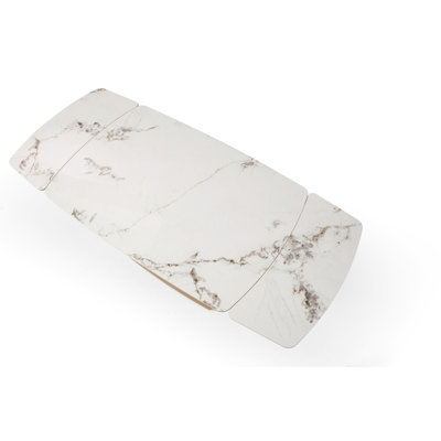 Modern Expandable Dining Table with Marble-Look Top and V-Leg Base