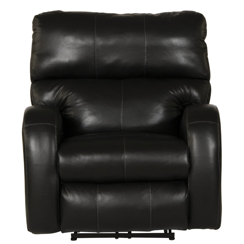 Friese Italian Leather Match Power Recliner with Power Adjustable Headrest, Black Leather