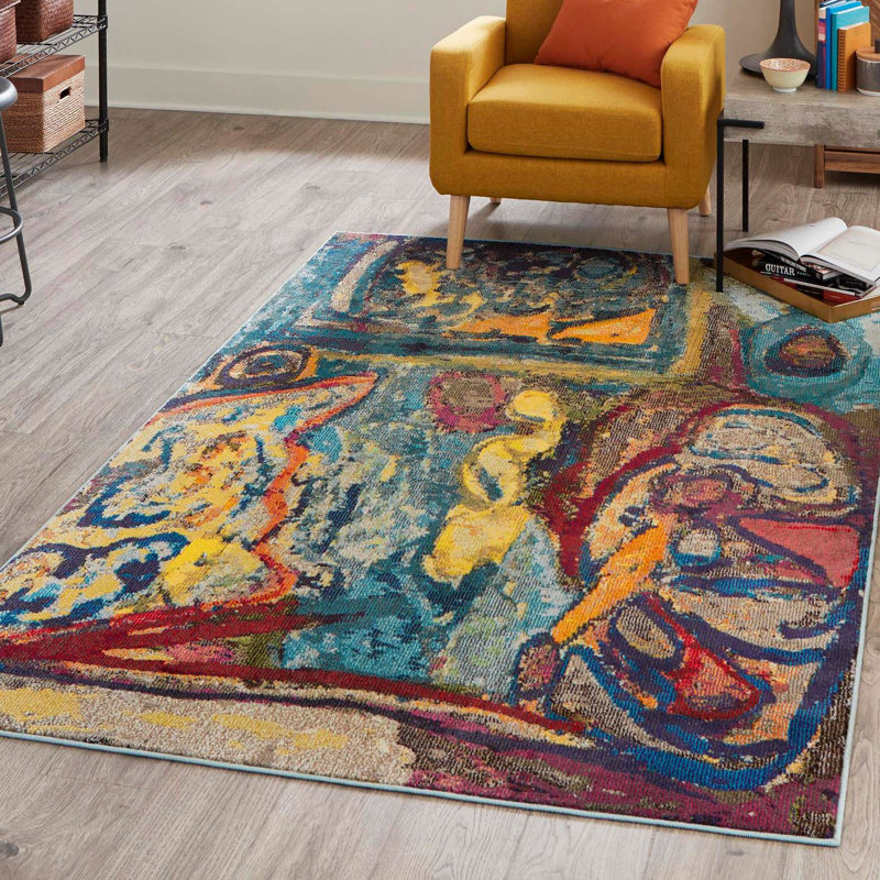 Ansela Washable Abstract Indoor Rug, Rectangle 5'3" x 8'