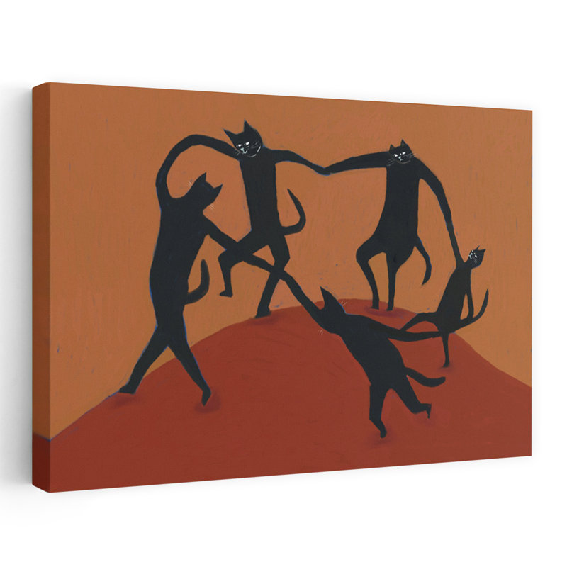 «Dancing Black Cats Playful Whimsical Contemporary», art mural, 40" H x 60" W