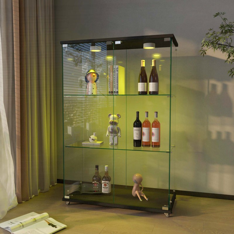 Vitrine moderne en verre avec lumières DEL et roulettes, H 47,9 po x l 32,09 po x P 14,37 po