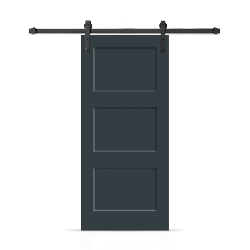 Porte de grange coulissante moderne en composite peint à 3 panneaux avec ensemble de quincaillerie, Gris anthracite