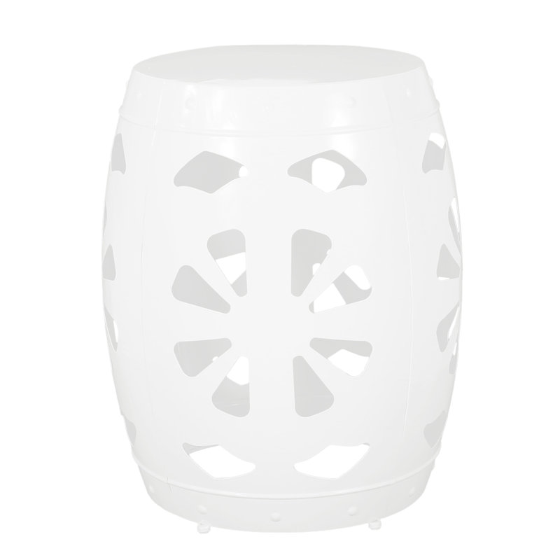 Modern Accent Table With Elegant Iron Cut Detail, No Assembly, Powder-Coated Frame Chic Pattern, 16.39"X19.89",, White