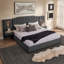 Structure de lit très grand tapissier avec tissu en velours, motif à rayures verticales avec boutons autour du lit plateforme très grand avec tête de lit, structure solide et table de chevet - aucun sommier nécessaire - gris-250742278-250742274