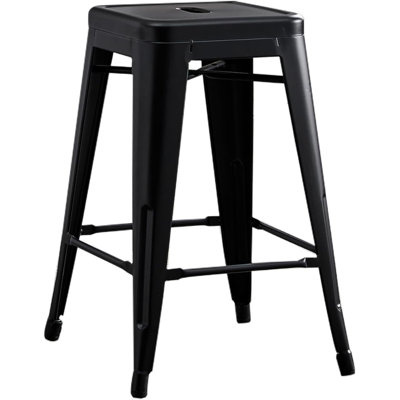 Contemporary Rustic Backless Metal Kitchen Counter Stools - 24 Inch, Set Of 2, Matte Black | Gift Idea