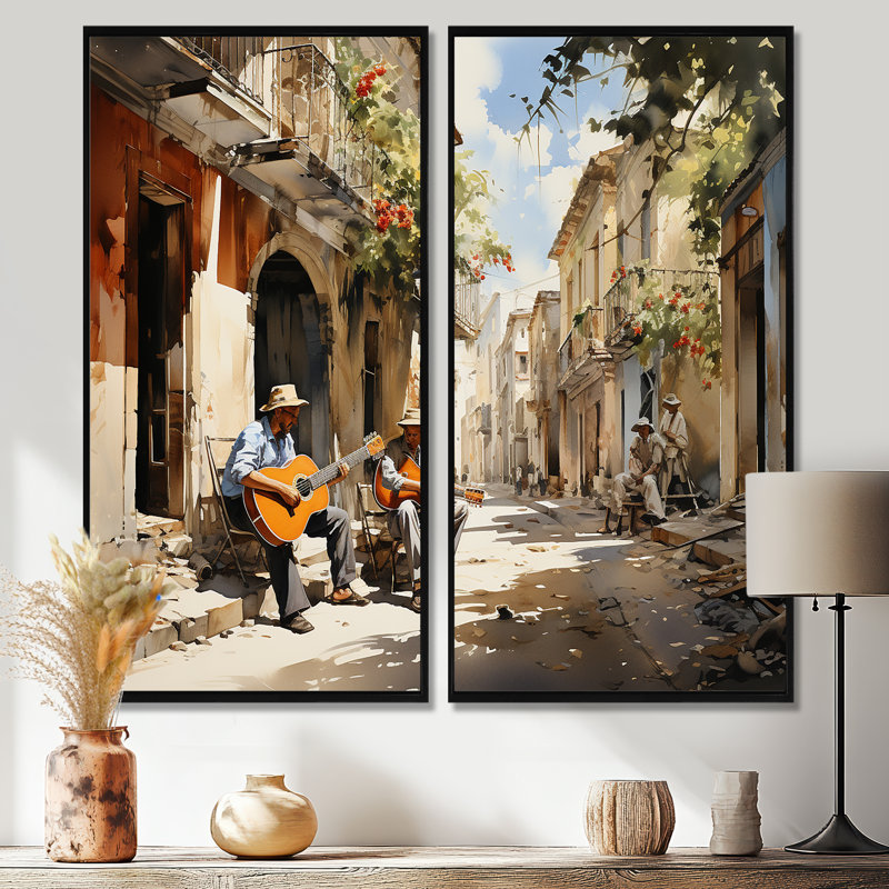 «Cuba Rhythms Street II», ensemble d'art mural sur toile côtière, H 20 po x l 24 po, Impression encadrée flottante, Noir