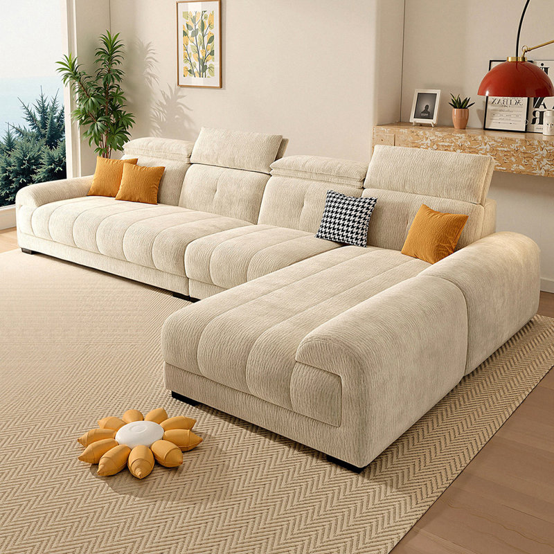 Canapé modulaire 3 pièces rembourré, Chenille crémeux / blanc, H 38,58 po x l 110,24 po x P 68,9 po, Face à la droite