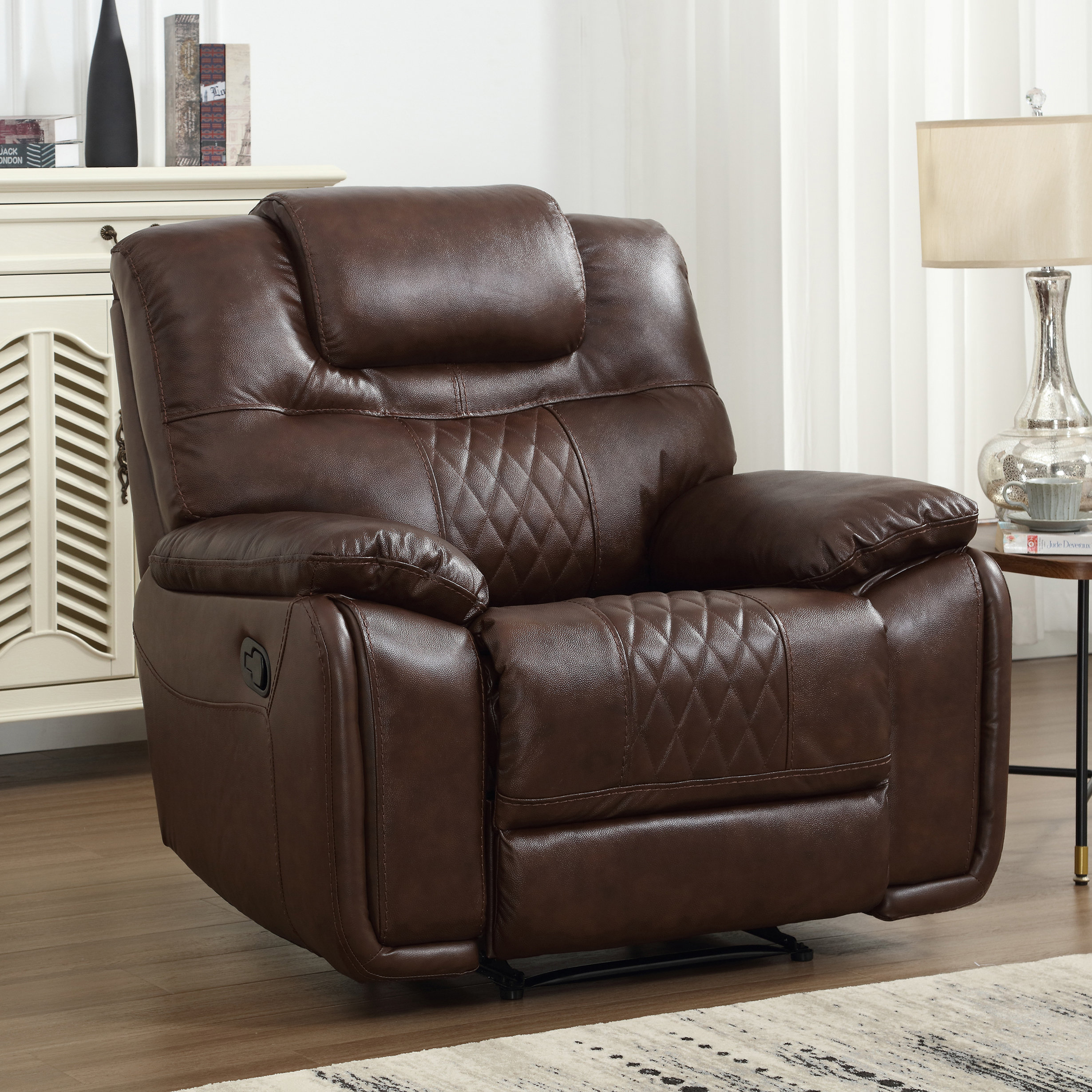 Hokku Designs Jepum Modern Genuine Leather Manual Recliner Chair Sleek