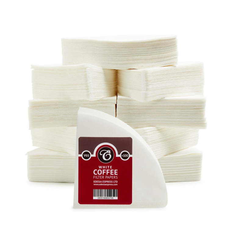 1000 Size V02 White Coffee Filter Paper Cones – V Shaped, Compatible With Hario
