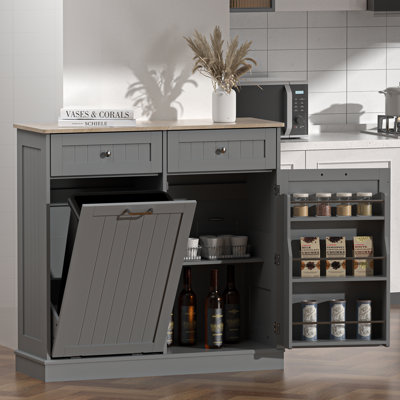 13 Gallons Tilt Out Trash Cabinet Free Standing Kitchen Storage Cabinet Recycling Trash Can Cabinet With Hideaway Drawers Pet Proof Trash Can Holder For Kitchen Living Room