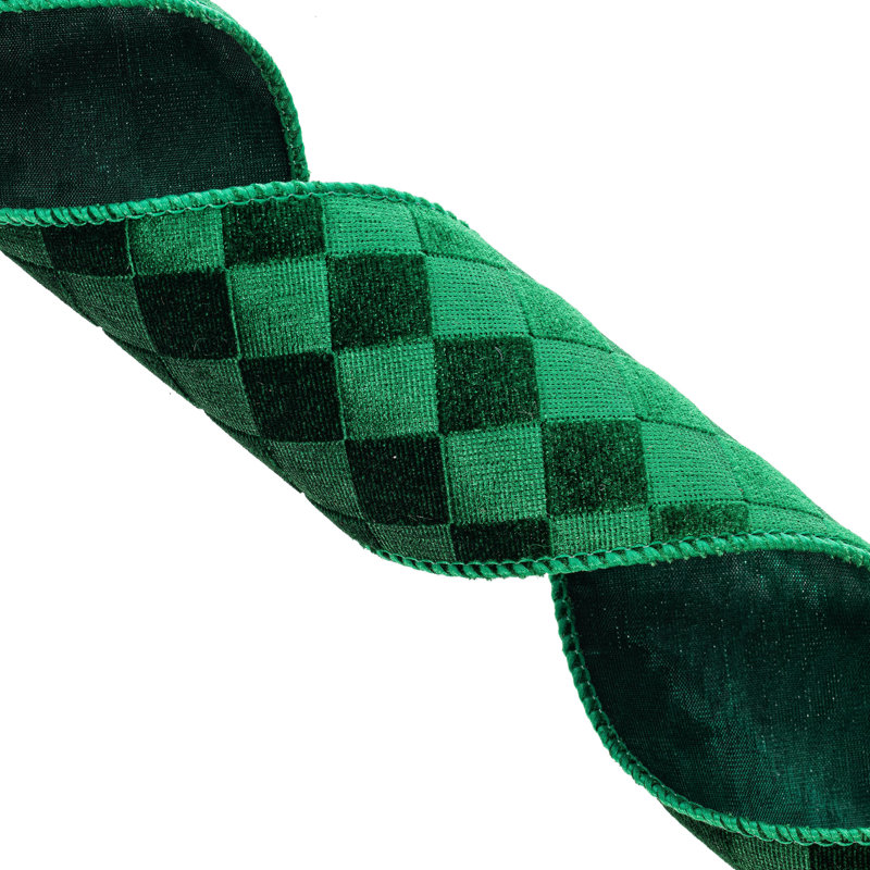 Vickerman 10yd Velvet Checkered Satin Back Ribbon., 0.2" H x 360" W x 4" D, Green