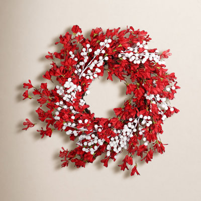 24" Handcrafted Forsythia, Berry Christmas Wreath