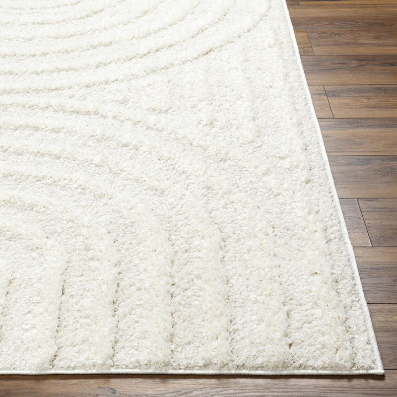 Tapis beige à poils longs Bartletto, Rectangulaire : 12 pi x 15 pi, Beige / Blanc