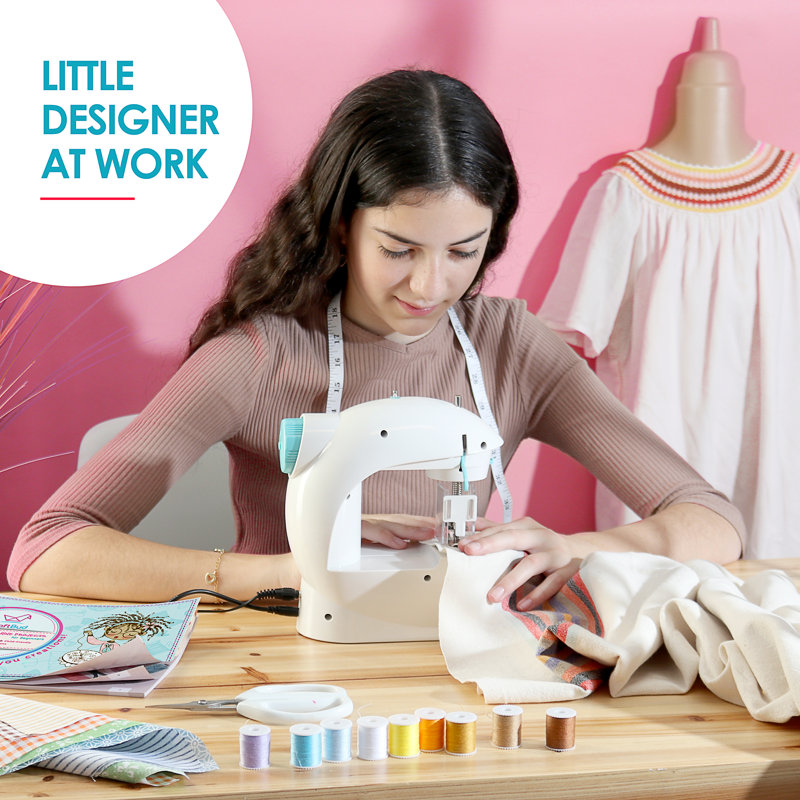 CraftBud White Portable Mini Sewing Machine Set for Kids