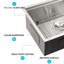 Évier de poste de travail encastré à simple cuve 28 po x 19 po x 10 po, acier inoxydable 304 de calibre 16, aspect nickel brossé, rail encastré pour faciliter l'utilisation des accessoires, guide d'eau en forme de X à écoulement doux, revêtement et