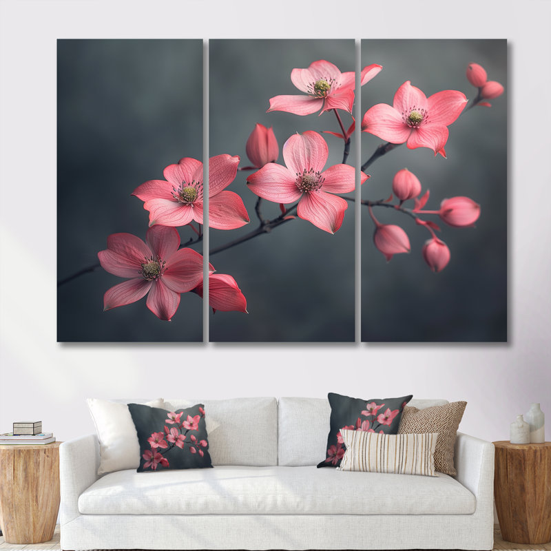 Ensemble de décorations murales cornichon monochrome rose, Toile tendue, H 40 po x l 60 po x P 1 po