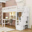 Lit mezzanine simple en bois avec bureau intégré, éclairage DEL et grand rangement-1547383074