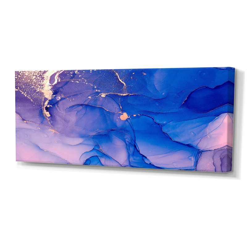 «Blue and Pink Marble Ink Clouds IV», peinture sur toile, H 28 po x l 60 po x P 1,5 po, Toile tendue
