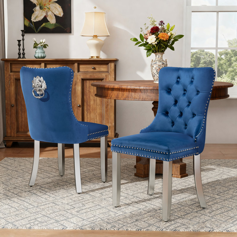  Modern Tufted Velvet Upholstered Dining Chairs Kitchen Chairs (Set of 2), Navy