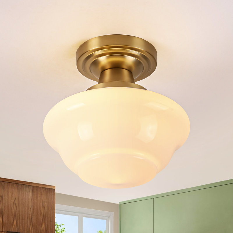 Plafonnier encastré en forme de champignon en verre opale 1 lumière Beryl, Doré