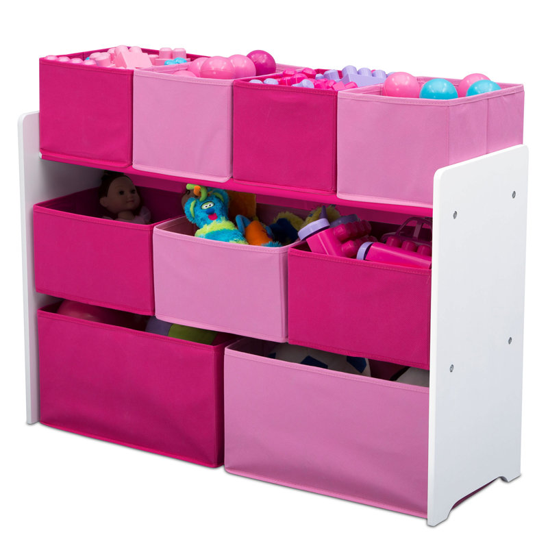 Système d'organisation de jouets avec bacs, Blanc / Rose