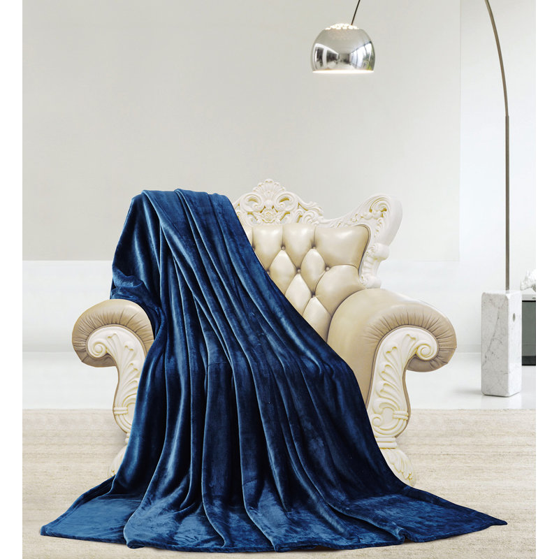  Couverture en velours brillant Microplush, Bleu marine