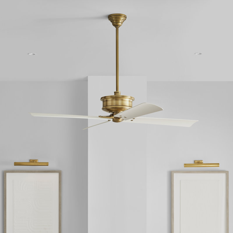 Downrod Ceiling Fan, Hand Rubbed Brass
