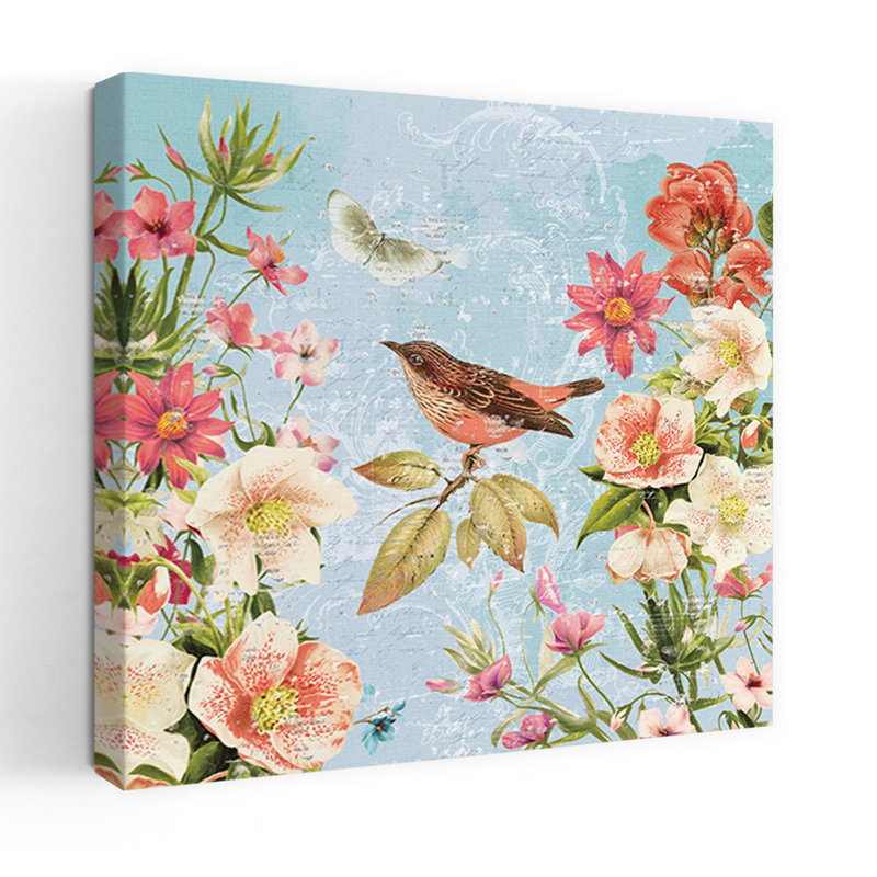 Art contemporain, art papillon et fleur, H 18 po x l 18 po