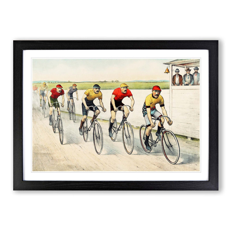 Bicycle Race by John Cameron - Single Picture Frame Painting, Black Framed, 45cm H x 63cm W x 2cm D