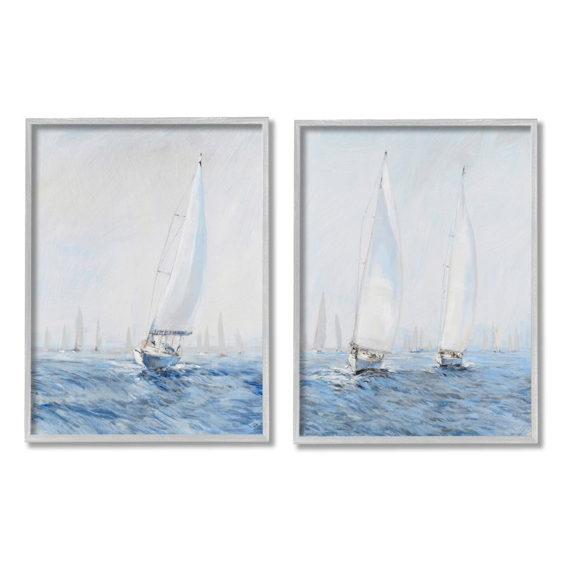 «Serene Sail Sailers Floating Cloudy Sea Sky» par Timothy O 'Toole - ensemble de 2 peintures, H 20 po x l 16 po x P 1,5 po