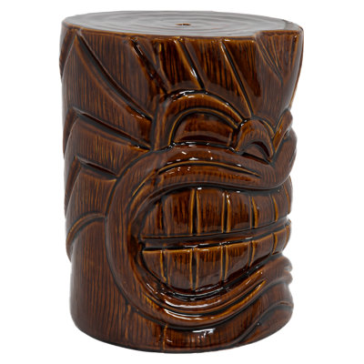 Wood-Look Tiki Head Ceramic Garden Stool - 17”