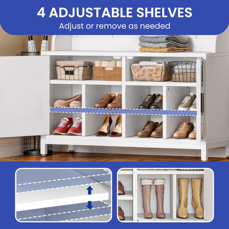 Husta Hall Tree 39.4'' Wide with Bench and Shoe Storage, White