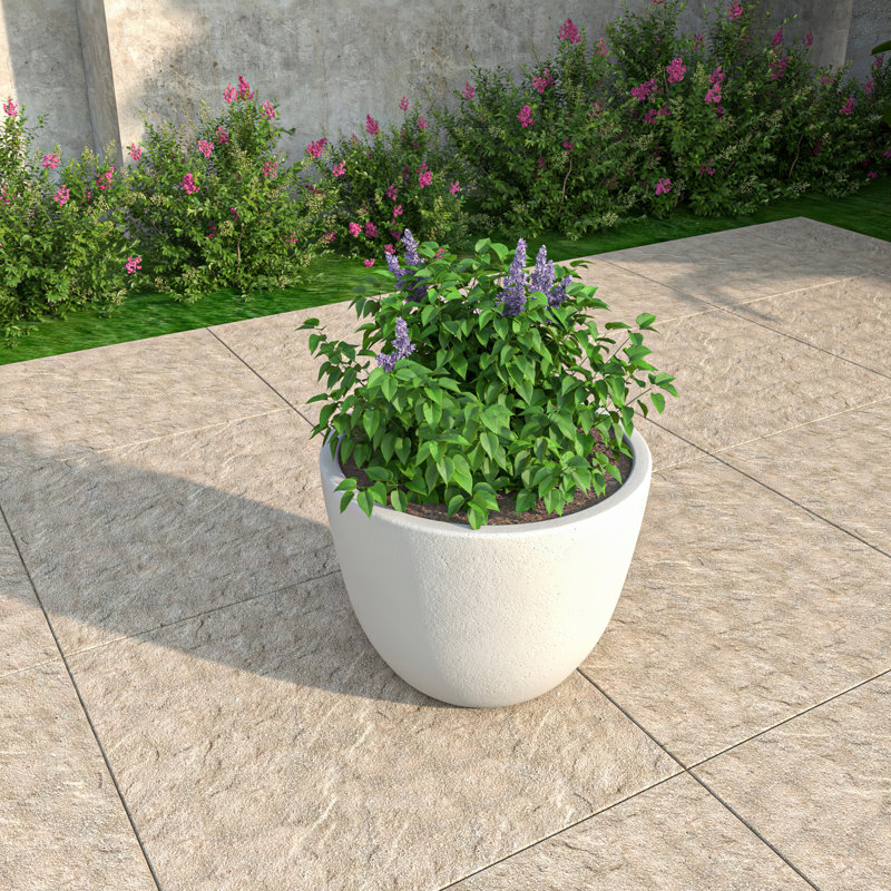 Owasso Tapered Round Pot Planter in Handmade MGO Clay Fiberstone - Indoor and Outdoor Use with Drain for Patio, Garden, Backyard, and Modern Home