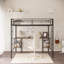 Twin-size Loft Bed with Table &amp; Shelves - Heavy-duty Metal, No Box Spring Needed, Noise Reduced