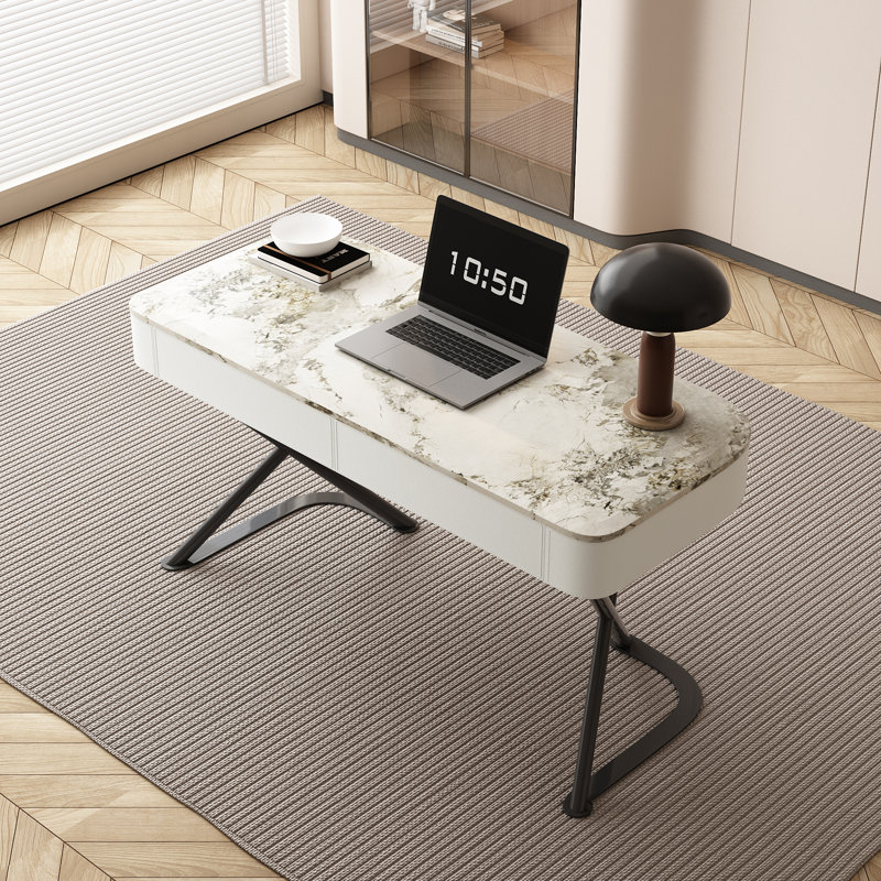 Bureau d'écriture rectangulaire, H 30 po x l 55 po x P 23,6 po, Marbre blanc
